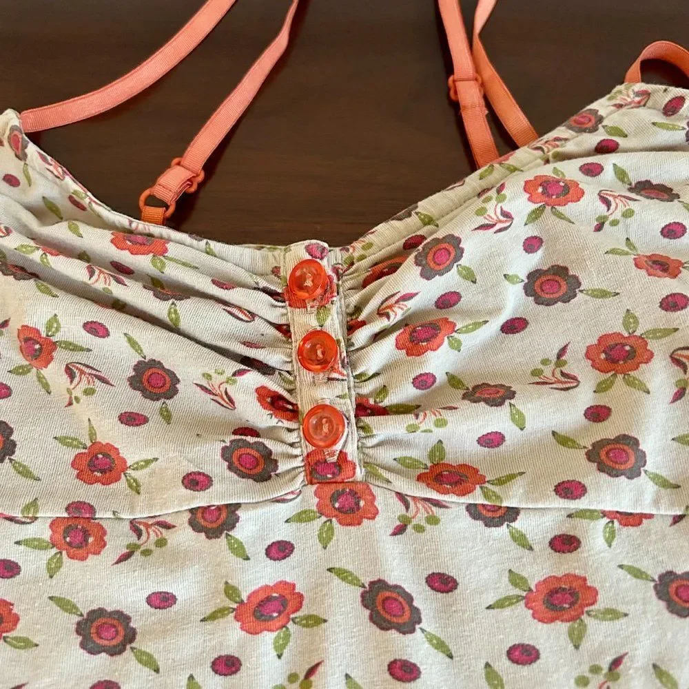 Free People Beige Strappy Camisole Crop Top with Red Roses L Bonus Bag